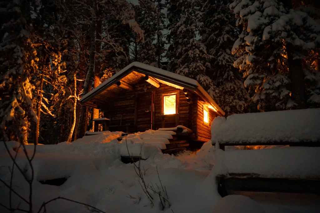 Hütte Bei Schnee Von Aussen